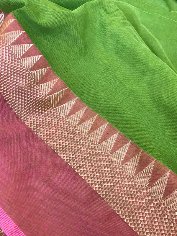 Handloom Khadi Cotton Saree With Woven Border- Green