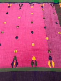 Handloom Khadi Cotton Saree With Woven Design -Pink