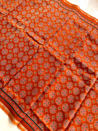 Chanderi Cotton Silk Ajrakh Print Saree - Rust Orange