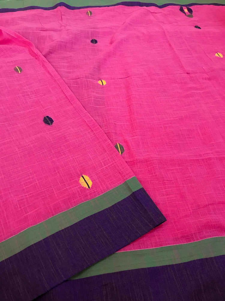 Handloom Khadi Cotton Saree With Woven Design -Pink