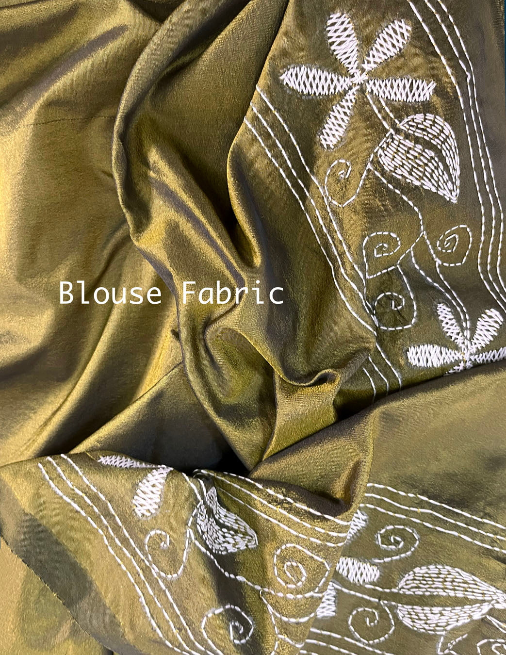 Shantiniketan Hand Embroidery Kantha Stitch Saree - Mehandi Green