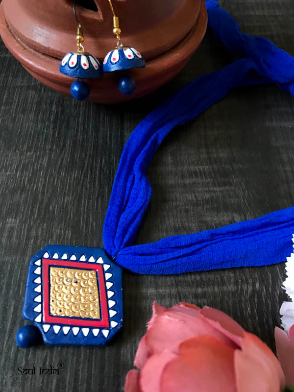 Handmade Terracotta Jewellery Set- Blue