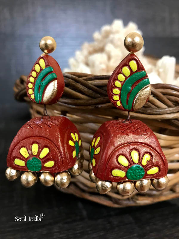 Handmade Terracotta Jhumka-Red