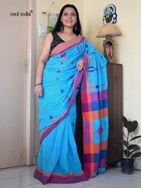 Handloom Khadi Cotton Saree With Woven Design - Blue