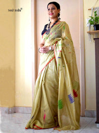 Handloom Silk Cotton Saree Jamdani weave Saree -Golden Beige