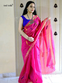 Handloom Silk Cotton Saree Jamdani weave Saree -Magenta