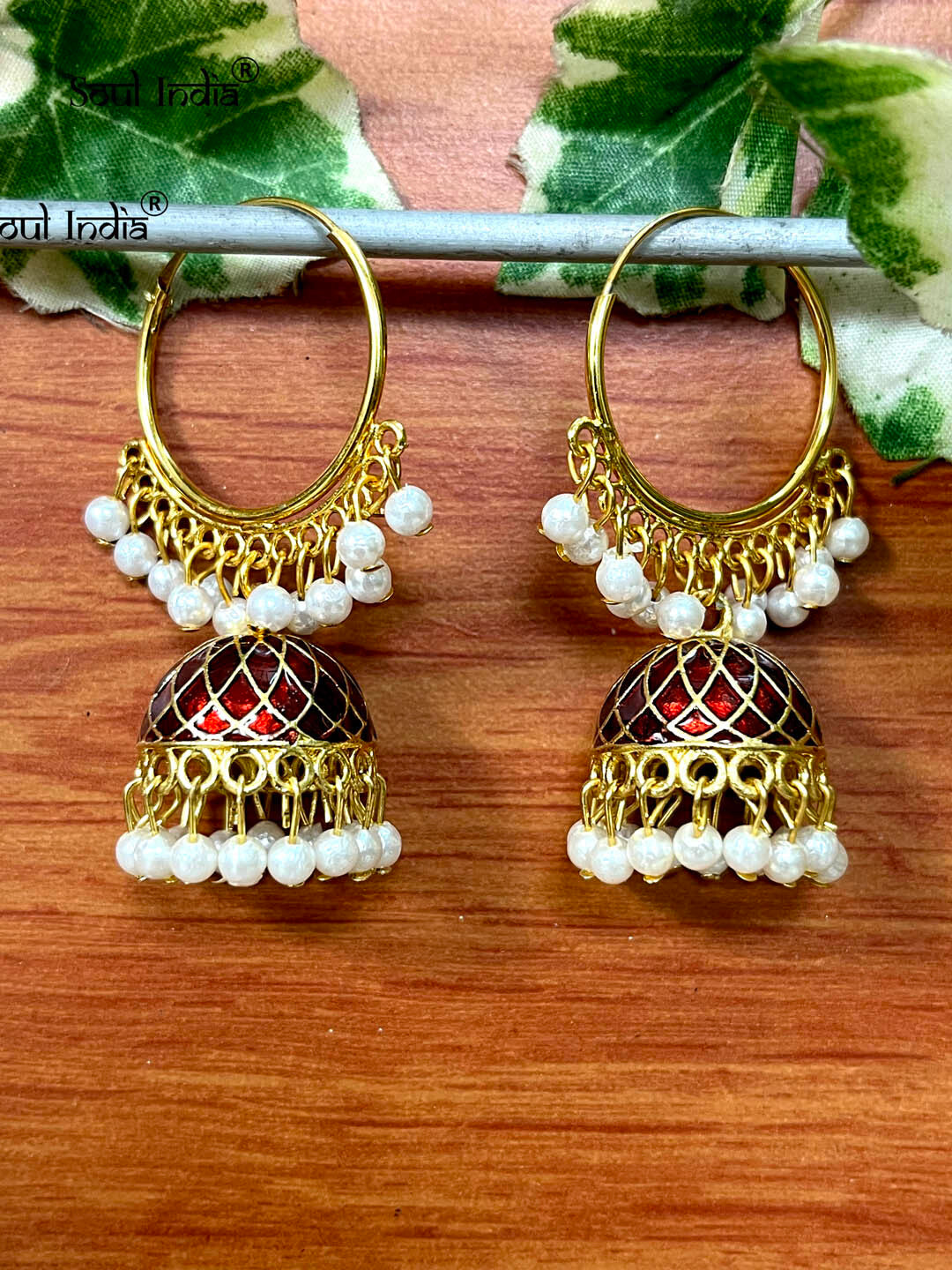 Designer Meenakari Beaded Loop Jhumka Earrings - Maroon