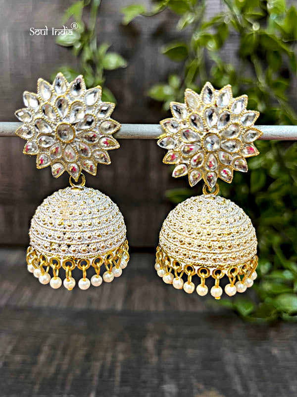 Designer Kundan Ethnic Jhumka Earrings- Golden