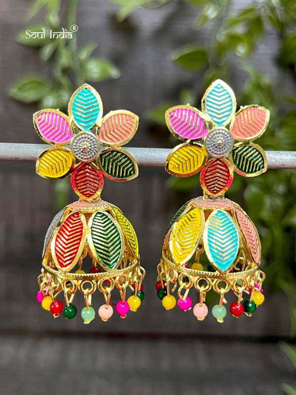 Designer Rajwadi Jhumka Earrings- Golden