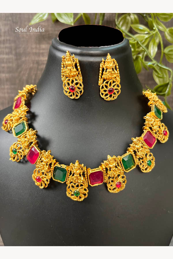 Temple Design Jewellery Set -Golden