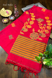 Tropicanaa - Hand-spun Handloom Cotton Saree - Red