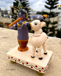 Handcrafted GI TAGGED Etikoppaka Krishna With Cow