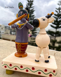 Handcrafted GI TAGGED Etikoppaka Krishna With Cow