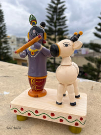 Handcrafted GI TAGGED Etikoppaka Krishna With Cow