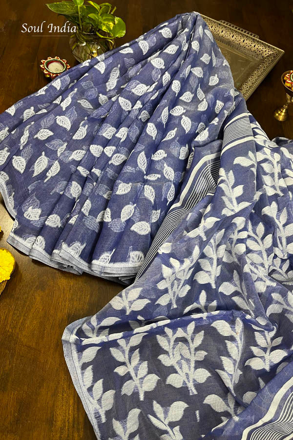 Jamdani Saree with all over Floral work- Blue