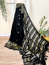 Handloom Pure Organic Linen Jamdani-Black