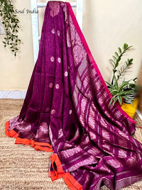 Handloom Pure Organic Linen Jamdani- Violet