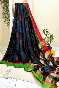 Sitara- Handloom Cotton With Ghicha Work Pallu- Black