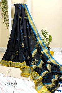 Tarika - Handloom Cotton With Ghicha Work Pallu- Black