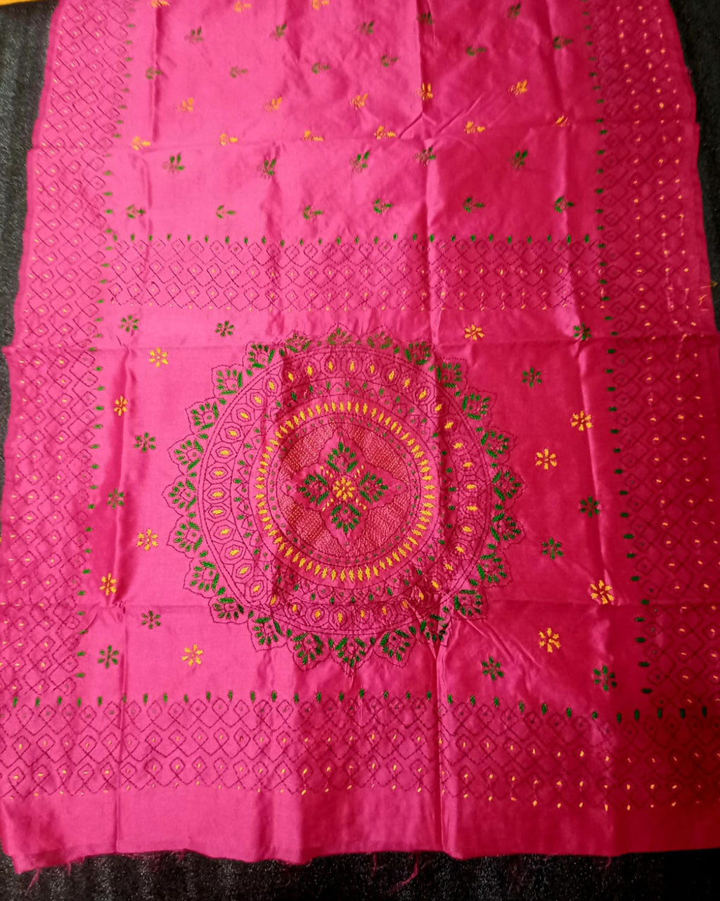 Shantiniketan Hand Embroidery Kantha Stitch Saree - Pink