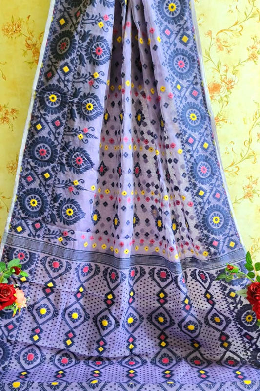 Jamdani Saree with all over Floral work- Purple