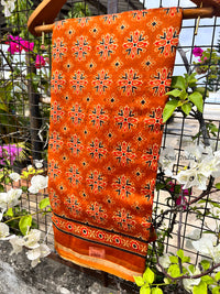 Chanderi Cotton Silk Ajrakh Print Saree - Rust Orange