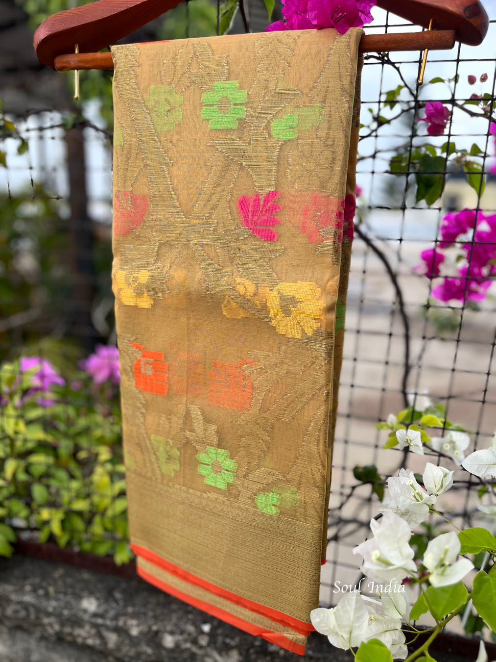 Kora Silk Banarasi Saree With All over Woven Design - Beige