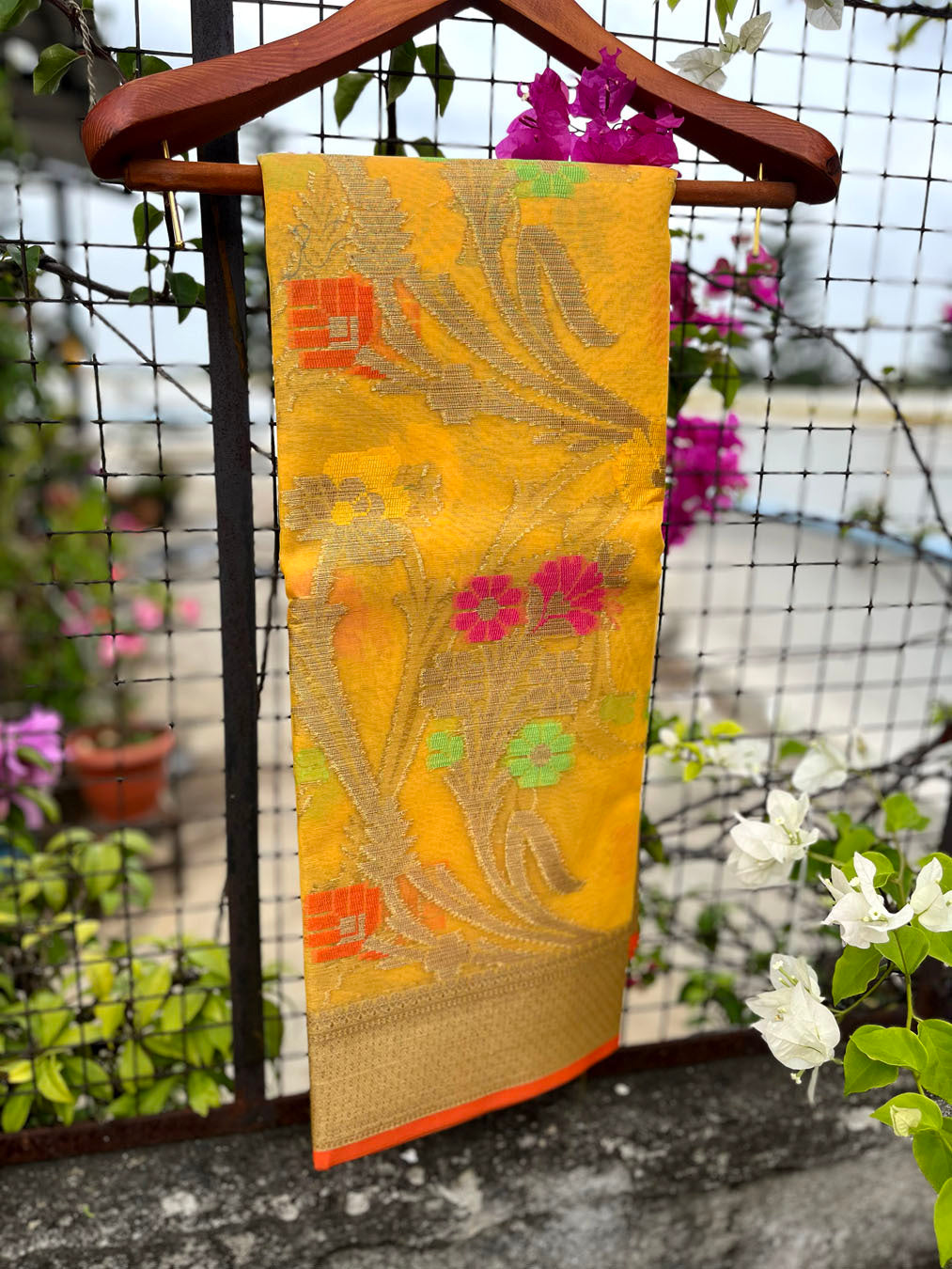 Kora Silk Banarasi Saree With All over Woven Design - Yellow