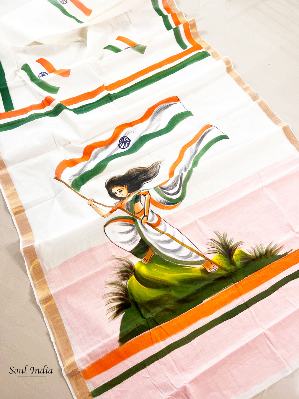 Independence Day Special Cotton Hand painted Saree