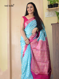 Semi Georgette Benarasi Work Saree - Blue & Pink