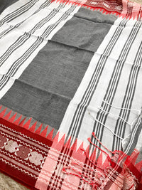 Handloom Khadi Cotton Saree With Woven Border-Grey