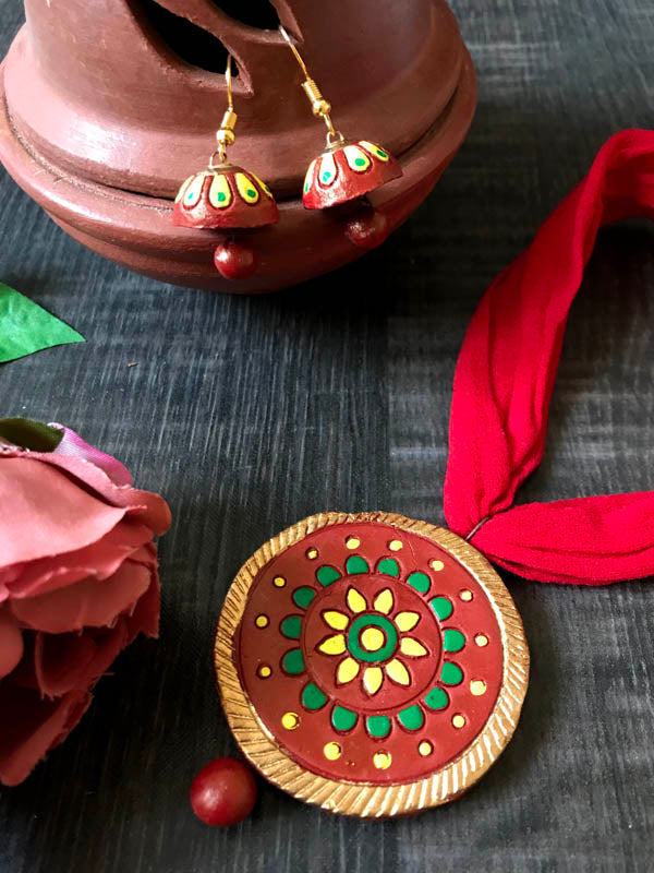 Handmade Terracotta Jewellery Set- Red