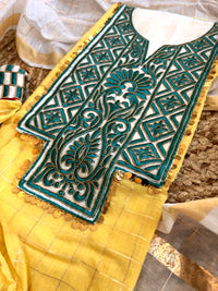 Semi Cotton With Embroidery Suit Piece -Yellow