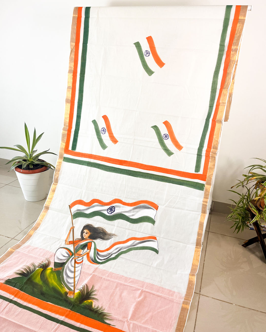 Independence Day Special Cotton Hand painted Saree