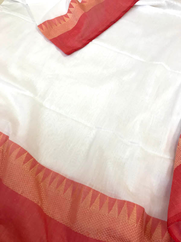 Handloom Khadi Cotton Saree With Woven Border- White