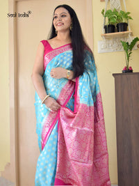 Semi Georgette Benarasi Work Saree - Blue & Pink