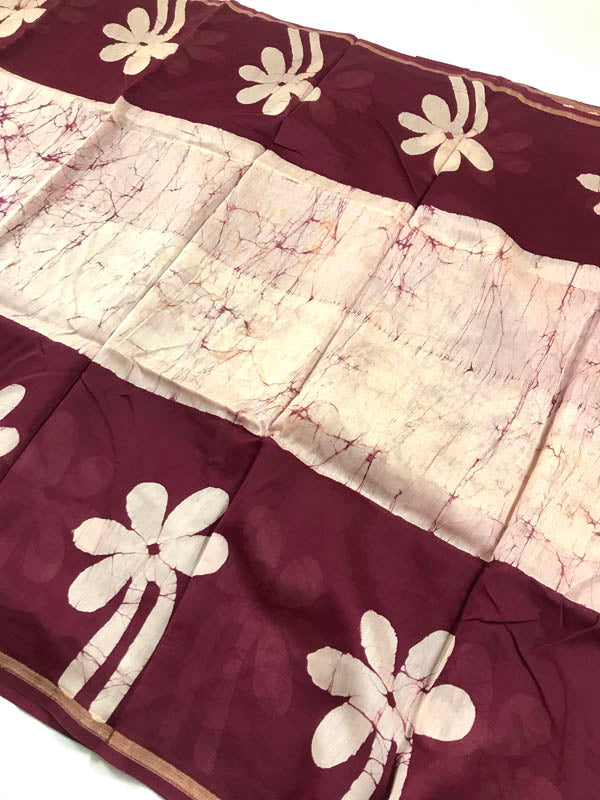 Chanderi Silk Cotton Batik Print  Saree