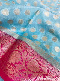 Semi Georgette Benarasi Work Saree - Blue & Pink