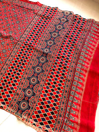 Chanderi Cotton Silk Ajrakh Print Saree - Red