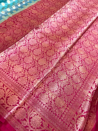 Semi Georgette Benarasi Work Saree - Blue & Pink