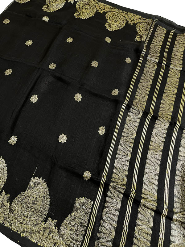 Handloom Pure Organic Linen Jamdani-Black