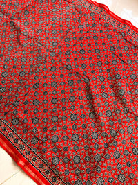 Chanderi Cotton Silk Ajrakh Print Saree - Red