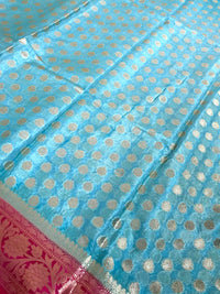 Semi Georgette Benarasi Work Saree - Blue & Pink