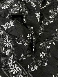 Shantiniketan Hand Embroidery Kantha Stitch Saree - Black