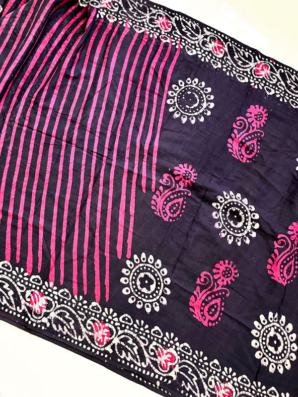 Mulmul Cotton Hand Crack Batik Print Saree