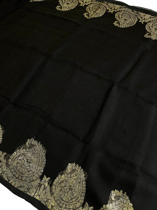 Handloom Pure Organic Linen Jamdani-Black