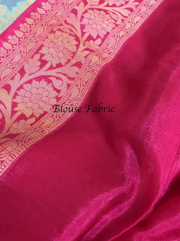 Semi Georgette Benarasi Work Saree - Blue & Pink