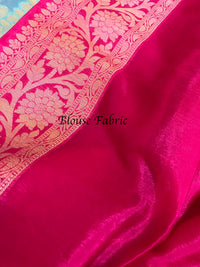 Semi Georgette Benarasi Work Saree - Blue & Pink