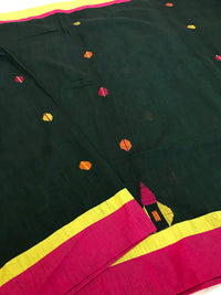 Handloom Khadi Cotton Saree With Woven Design - Bottle Green