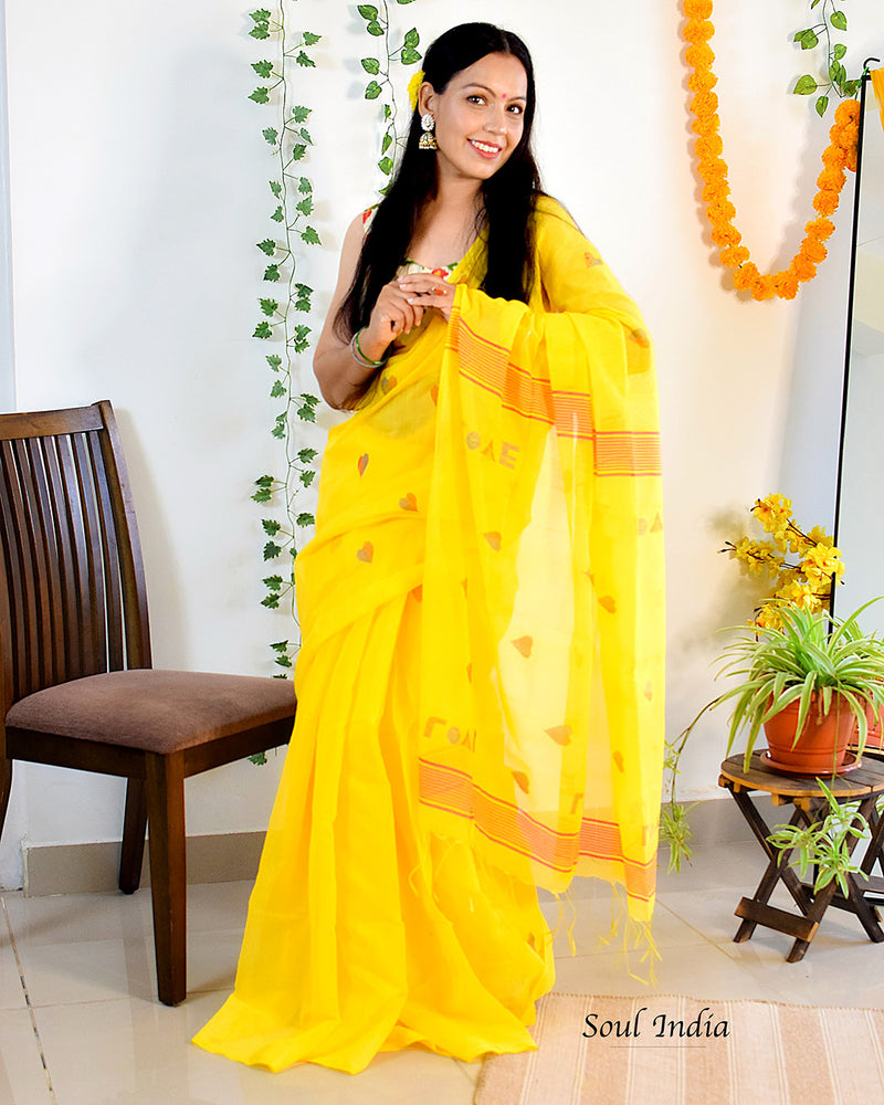 Casata - Cotton Saree With Woven Design - Yellow